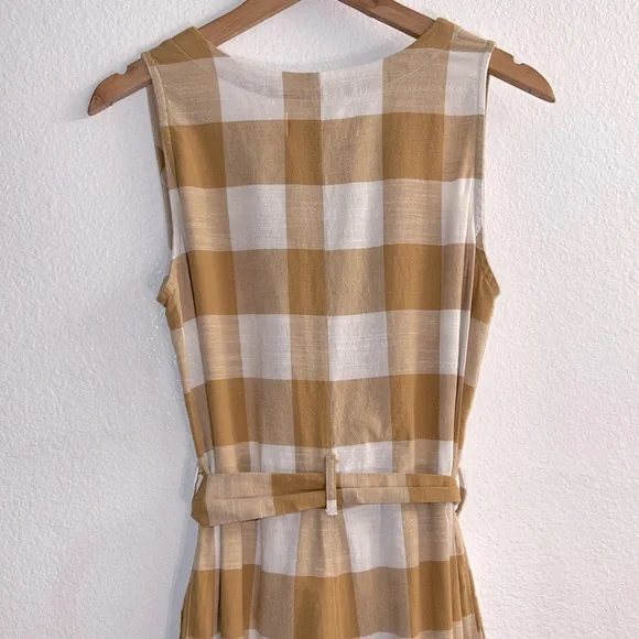 New Trovata Birds of Paradis Tan/White Checkered Jumpsuit Size M